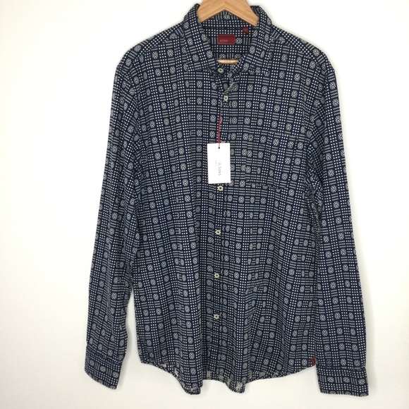 & Sons Garment Co. Indigo Dobby Button Up Shirt Blue White Size XXL - Picture 1 of 8